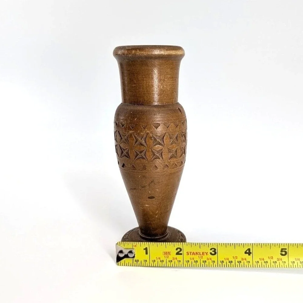 Antique Hand-Turned Carved Wooden Bud Vase Folk Art Primitive Decor c. 1900–1940